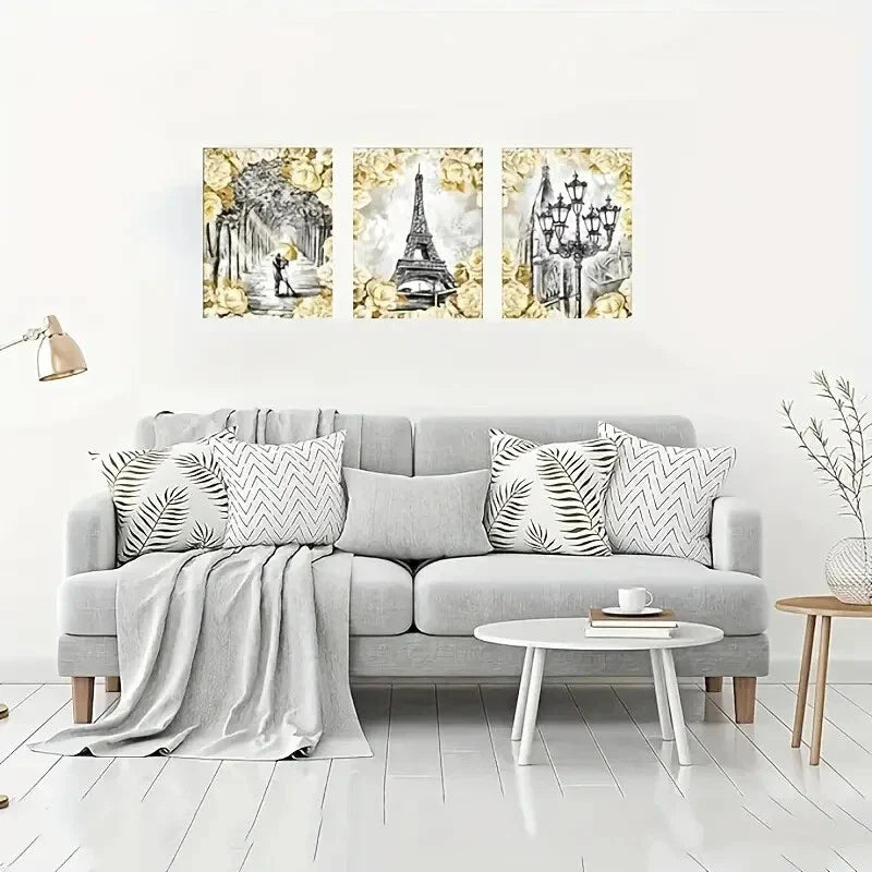 3pcs Eiffel Tower Painting Black and White Roman  Metal Print Ready to Hang Art