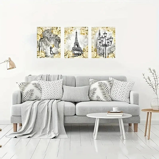 3pcs Eiffel Tower Painting Black and White Roman  Metal Print Ready to Hang Art