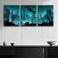 3pcs A City Submerged in the Ocean Blue Dark Wall Art Set Canvas Framed 40x60cm - High Quality Print 100% Australian Made Wall Canvas Ready to Hang