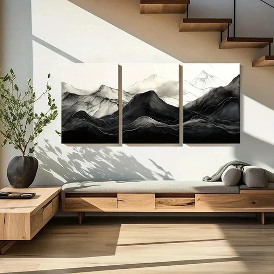 3pcs Minimalist Abstract Mountain Silhouette Metal Print Ready to Hang Art