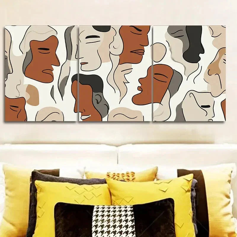 3pcs Featuring Brown And Beige Faces  Wall Art Set Canvas Framed 40x60cm - High Quality Print 100% Australian Made Wall Canvas Ready to Hang