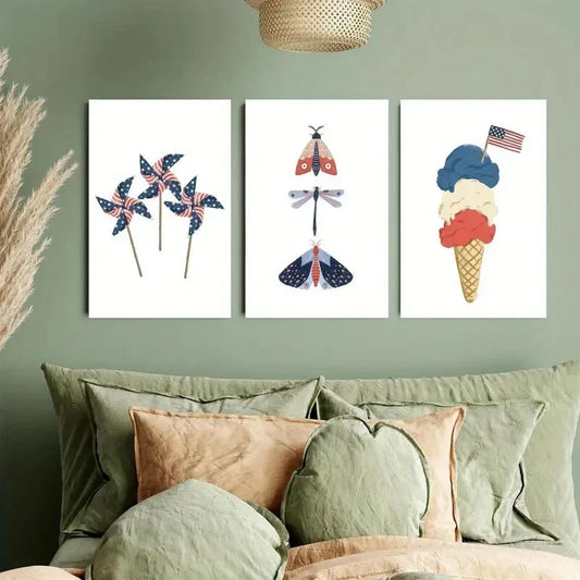 3pcs Dessert Ice Cream & Butterfly Metal Print Ready to Hang Art