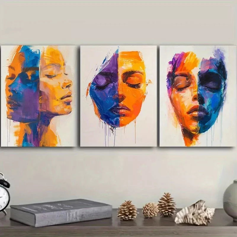 3pcss Abstract Face Canvas Colorful Wall Art Set Canvas Framed 40x60cm - High Quality Print 100% Australian Made Wall Canvas Ready to Hang