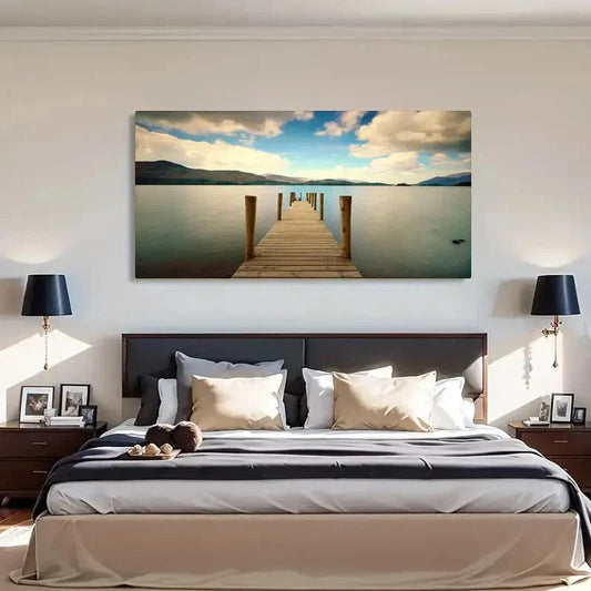 Seaside Dock Décor Modern Wall Art Canvas Office Home Room Framed 120x60cm