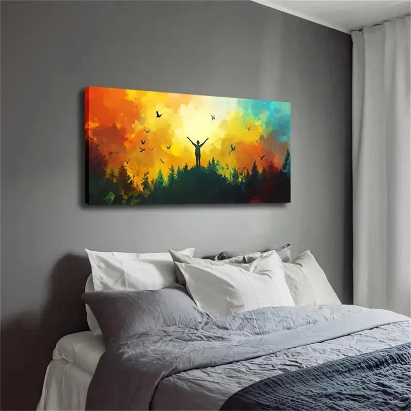 Human Figure Standing On Top Wall Art Canvas Office Home Room Framed 120x60cm