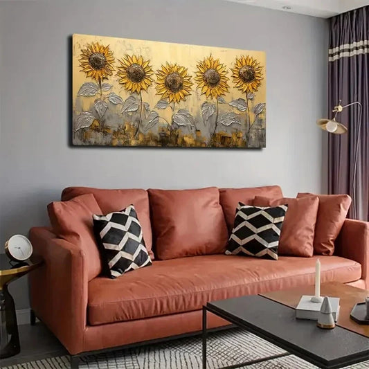 Petal Golden Flower Brown Black Wall Art Canvas Office Home Room Framed 120x60cm