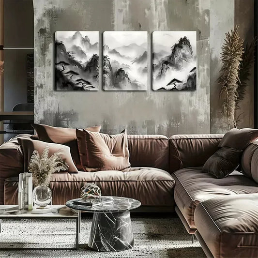 3pcs Triptych with Pine Trees & Mountain Design Wall Art Set Canvas Framed 40x60cm - High Quality Print 100% Australian Made Wall Canvas Ready to Hang