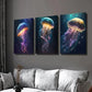 3pcs Vibrant Galaxy Jellyfish Sea Life Wall Art Set Canvas Framed 40x60cm - High Quality Print 100% Australian Made Wall Canvas Ready to Hang