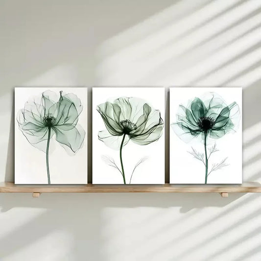 3pcs Elegant Floral With Transparent Petals Canvas Framed 40x60cm - High Quality Print 100% Australian Made Wall Canvas Ready to Hang