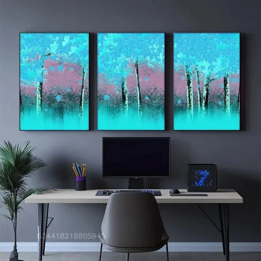 3pcs Red forest decoration poster, botanical art, Metal Print Ready to Hang Art