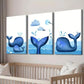 3pcs Blue Ocean Whale And Bird Decor Wall Art Set Canvas Framed 40x60cm - High Quality Print 100% Australian Made Wall Canvas Ready to Hang