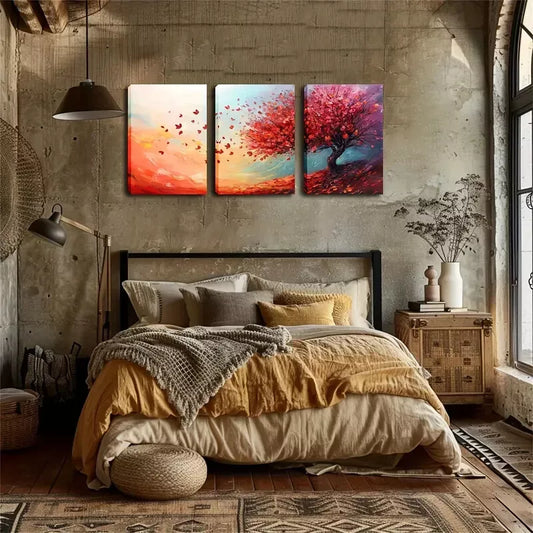 3pcs Tree with Falling Petals Wall Art Set Canvas Framed 40x60cm - High Quality Print 100% Australian Made Wall Canvas Ready to Hang