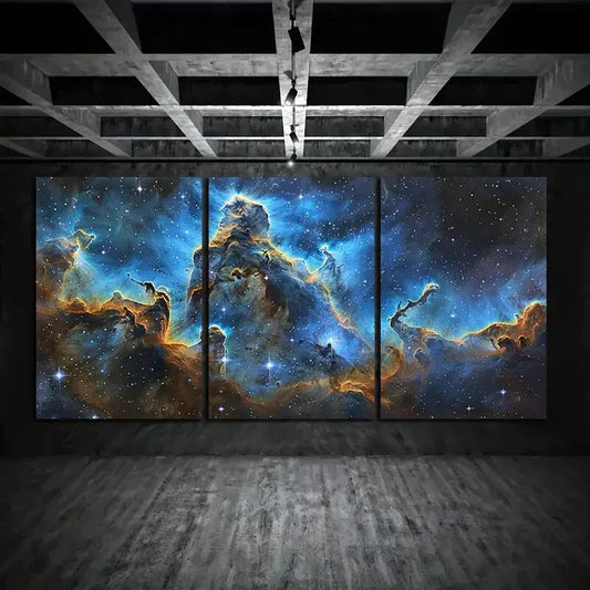3pcs Stunning Blue Nebula Colourful Metal Print Ready to Hang Art