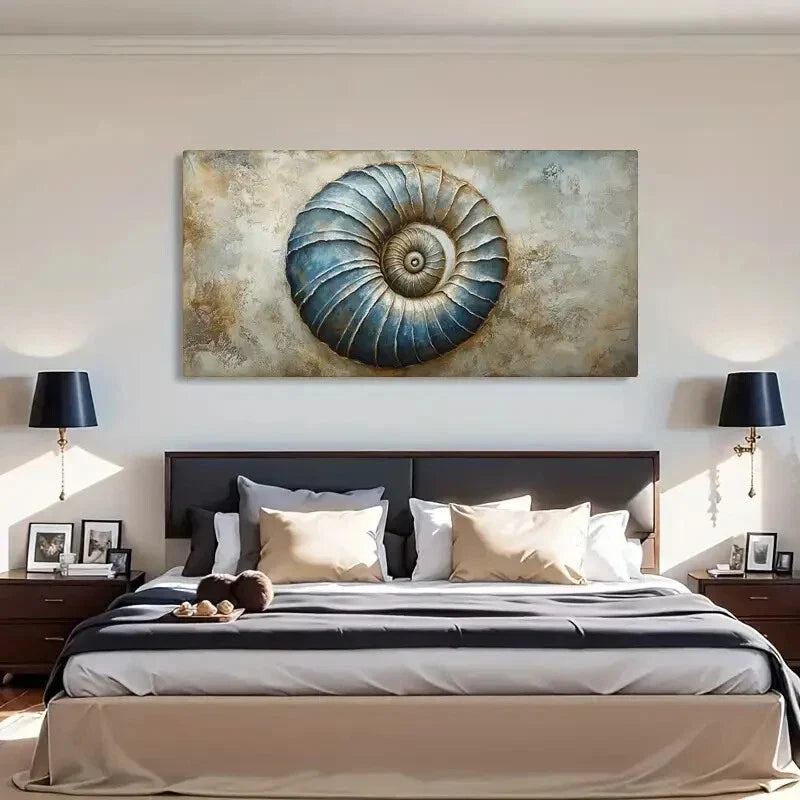 Vintage Blue Shell Marine Wall Art Canvas Office Home Room Framed 120x60cm