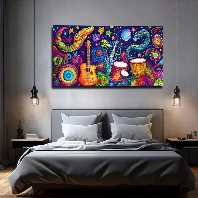 Abstract Watercolor Musical Wall Art Canvas Office Home Room Framed 120x60cm