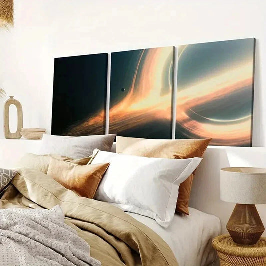 3pcs Sci-Fi Space Futuristic Planet & Black Hole Wall Art Set Canvas Framed 40x60cm - High Quality Print 100% Australian Made Wall Canvas Ready to Hang