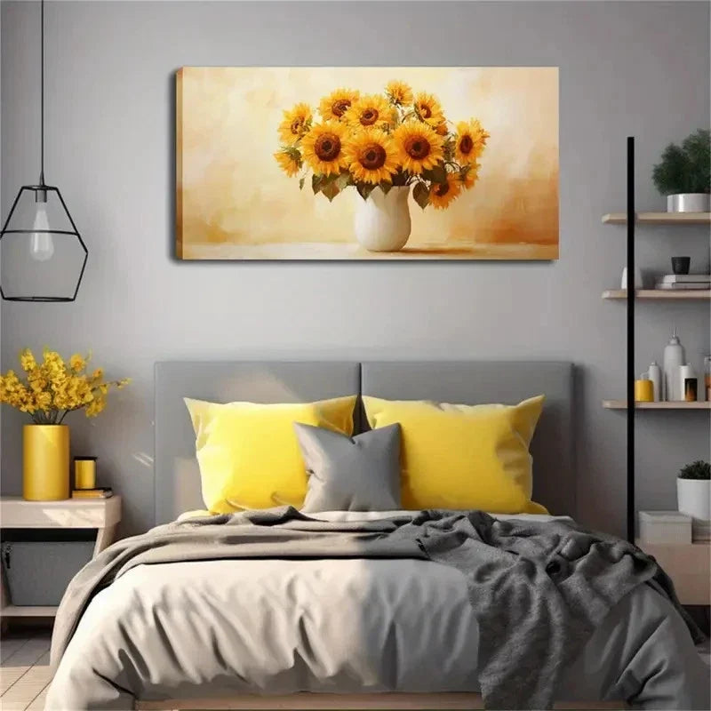 Painting with Sunflowers Wall Art canvas office home room framed 120x60cm