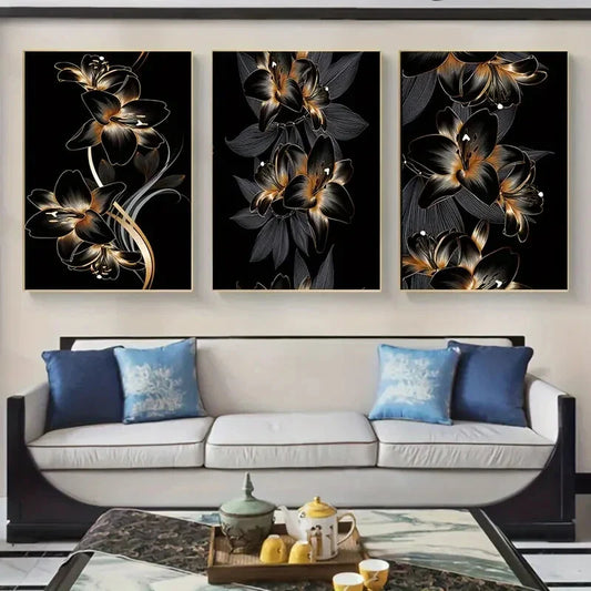 3pcs  Black and Golden Classic   Metal Print Ready to Hang Art