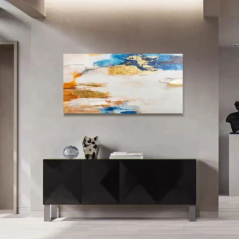 Golden Abstract Cloth Wall Art Canvas Office Home Room Framed 120x60cm