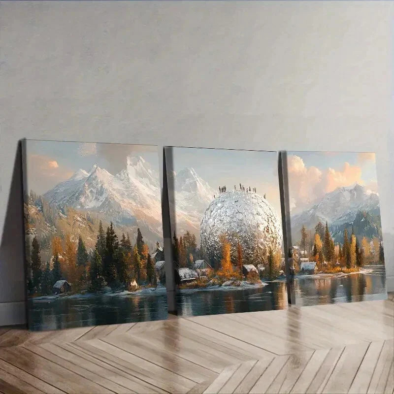 3pcs  Snow-capped island (2) Wall Art Set Canvas Framed 40x60cm - High Quality Print 100% Australian Made Wall Canvas Ready to Hang