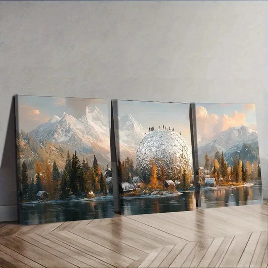 3pcs  Snow-capped island (2) Wall Art Set Canvas Framed 40x60cm - High Quality Print 100% Australian Made Wall Canvas Ready to Hang