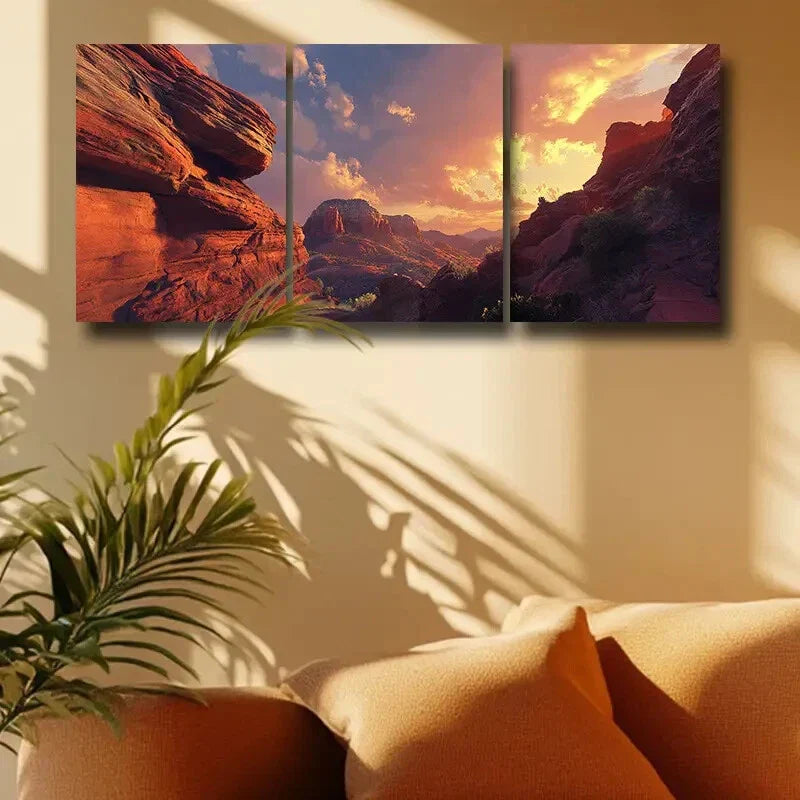 3pcs Precipice with Sky View Metal Print Ready to Hang Art
