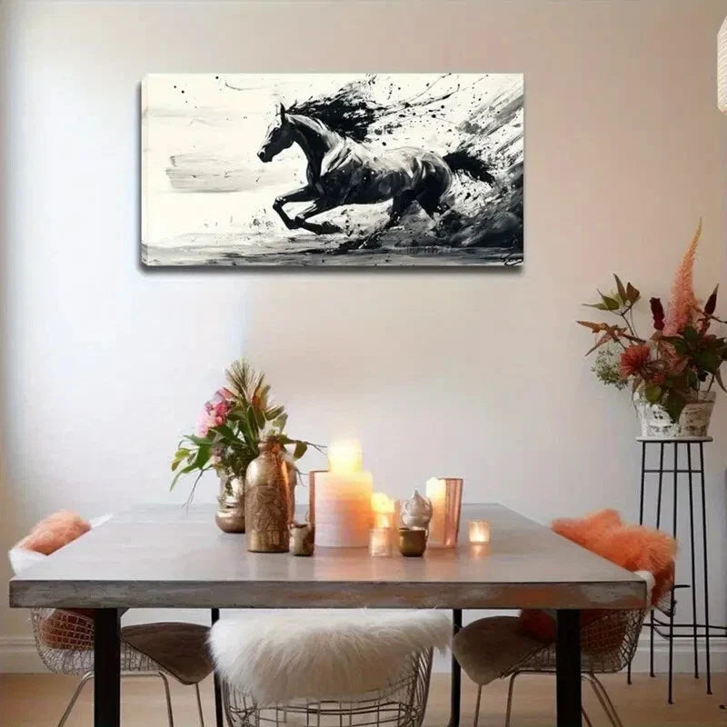 Black & White Horse Perfect Wall Art Canvas Office Home Room Framed 120x60cm