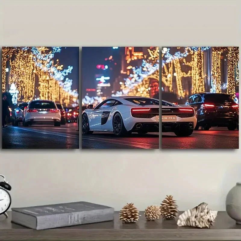 3pcs Sports cars in the city Wall Art Set Canvas Framed 40x60cm - High Quality Print 100% Australian Made Wall Canvas Ready to Hang