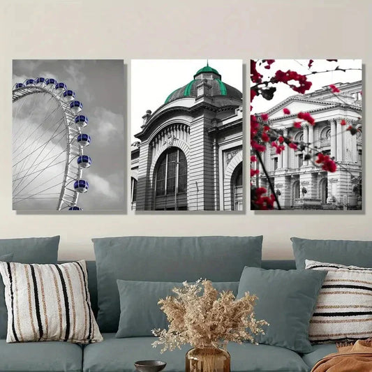 3pcs Sao Paulo City Sky Ferris wheel Architecture Metal Print Ready to Hang Art