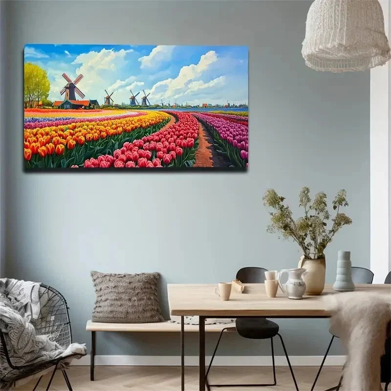 Area Planted Tulips Dutch Wall Art Canvas Office Home Room Framed 80x45cm