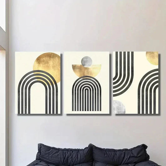 3pcs Modern Geometric Abstract Line Art Metal Print Ready to Hang Art
