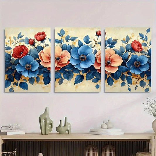 3pcs Floral Botanical Vintage Style Metal Print Ready to Hang Art