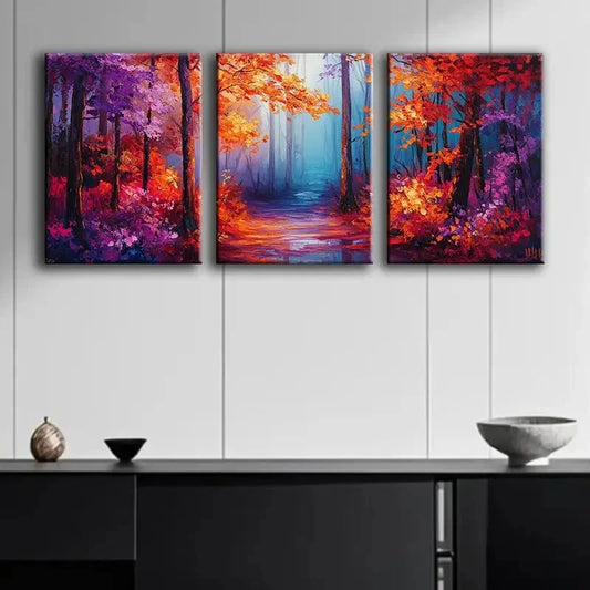 3pcs Autumn Forest Colorful Nature Perfect Wall Art Set Canvas Framed 40x60cm - High Quality Print 100% Australian Made Wall Canvas Ready to Hang
