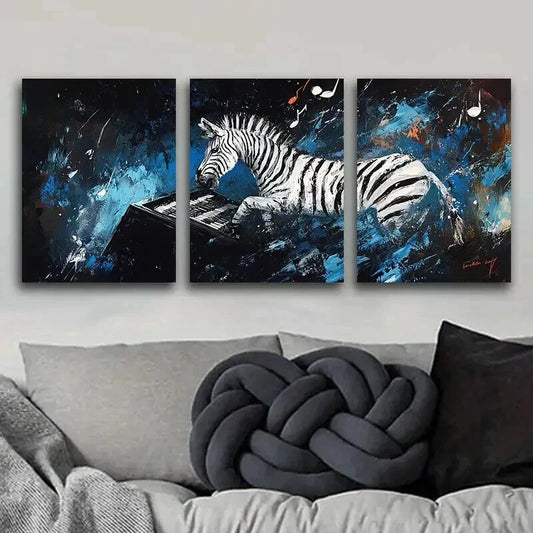 3pcs Zebra Piano Painting Colorful Perfect Wall Art Set Canvas Framed 40x60cm - High Quality Print 100% Australian Made Wall Canvas Ready to Hang