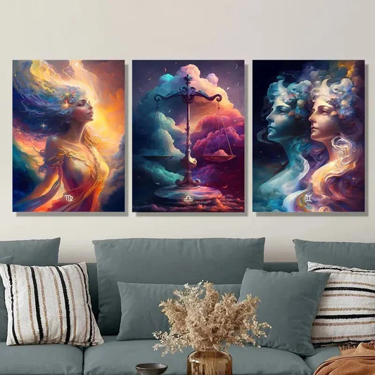 3pcs Colorful sky clouds constellation print, Metal Print Ready to Hang Art