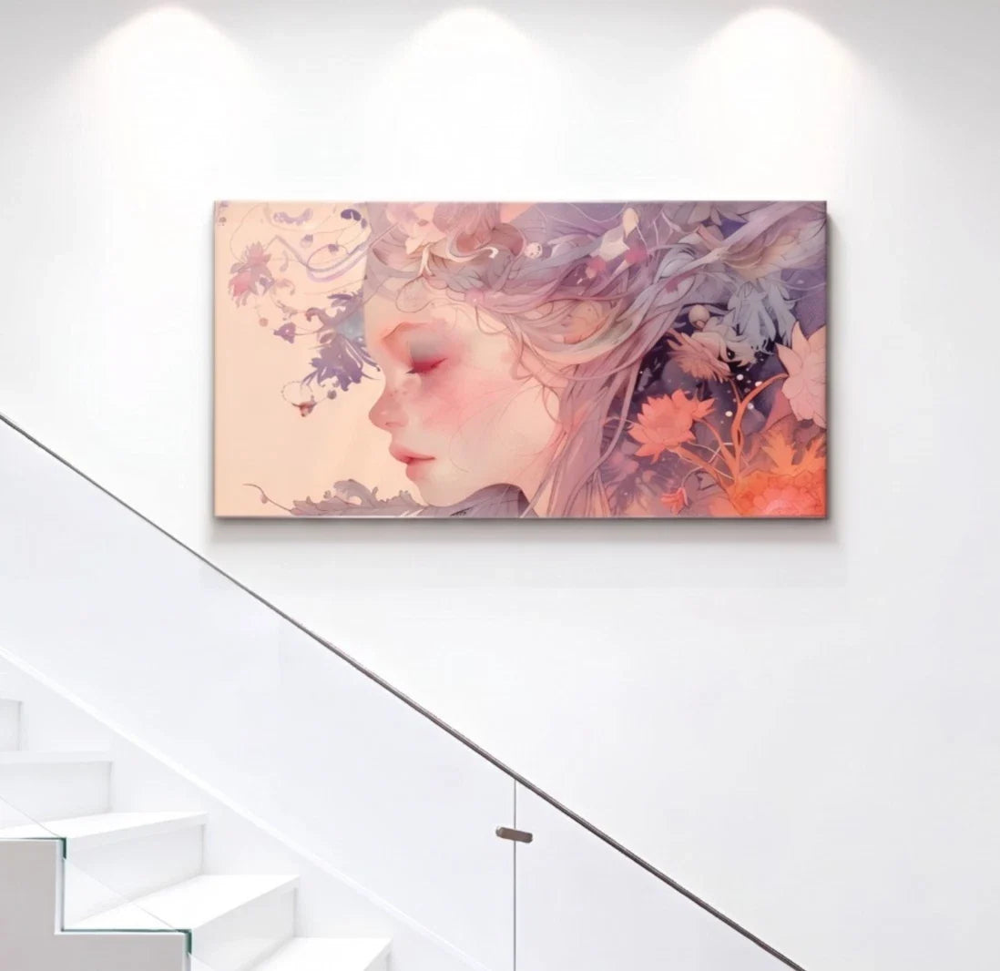Ethereal Woman with Floral Hair Wall Art Canvas Office Home Framed 120x60cm