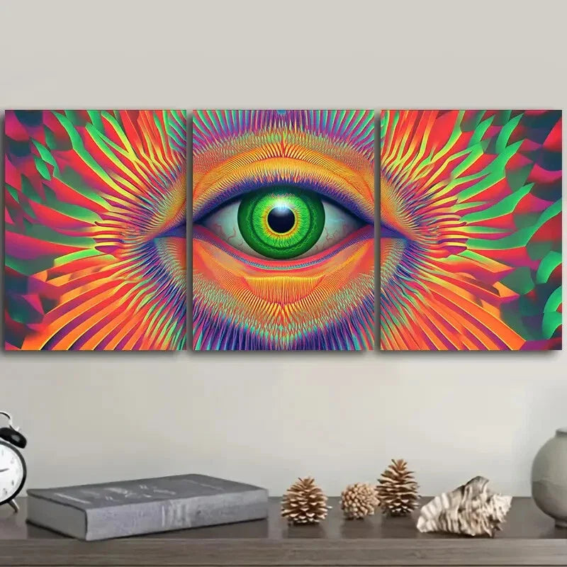 3pcs  Psychedelic Rainbow Eye Design Wall Art Set Canvas Framed 40x60cm - High Quality Print 100% Australian Made Wall Canvas Ready to Hang