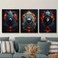 3pcs   red flaming white tiger, Black bear, crow Metal Print Ready to Hang Art