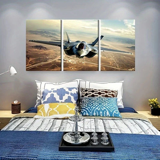 3pcs Military Theme Fighter Jet Metal Print Ready to Hang Art