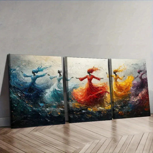 3pcs Vibrant Abstract Sufi Whirling Dancers Wall Art Set Canvas Framed 40x60cm - High Quality Print 100% Australian Made Wall Canvas Ready to Hang
