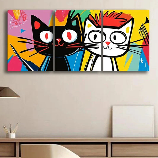3pcs Cartoon Cats Big Eyes Red & Black Eyes Metal Print Ready to Hang Art