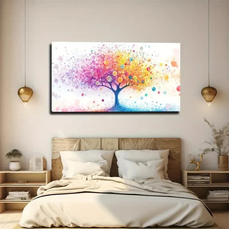 Dots Falling Creative Tree Wall Art Canvas Office Home Room Framed 120x60cm
