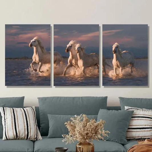 3pcs Camargue White Horses Metal Print Ready to Hang Art
