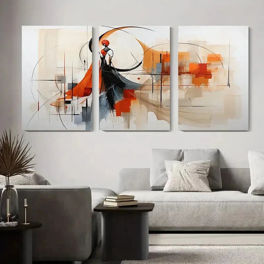 3pcs Abstract Dance Geometric Design with Bold Metal Print Ready to Hang Art