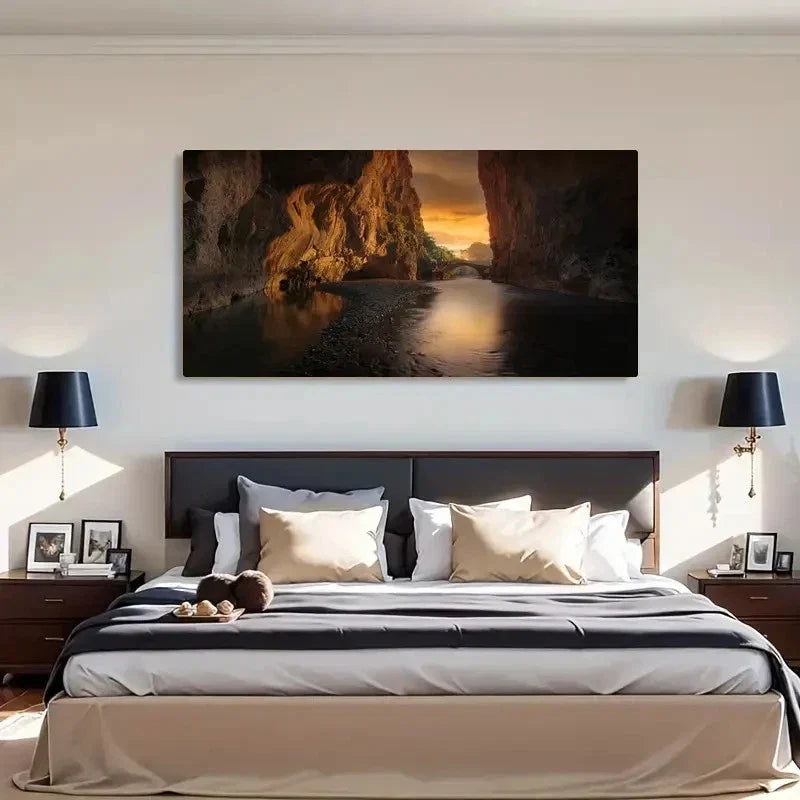 River Canyon Rocks Gorge Cliffs Wall Art Canvas Office Home Room Framed 120x60cm