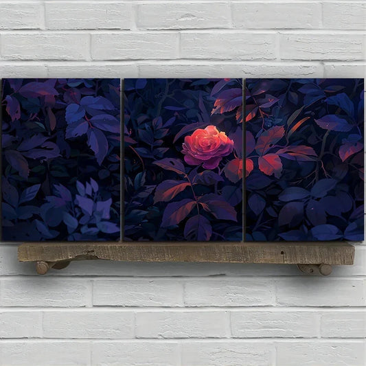 3pcs Roses Leaves Purple Themed Metal Print Ready to Hang Art