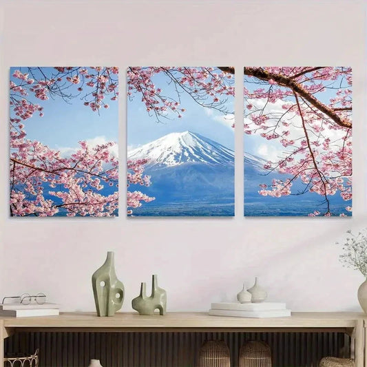 3pcs Cherry Blossom & Mount Fuji Metal Print Ready to Hang Art