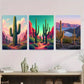 3pcs Desert Cactus Triptych Vibrant Modern Metal Print Ready to Hang Art