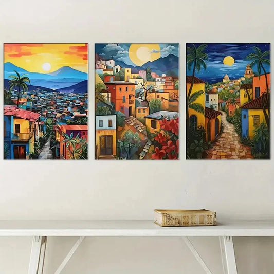 3pcs Architecture In Abstract Landscape Art Metal Print Ready to Hang Art