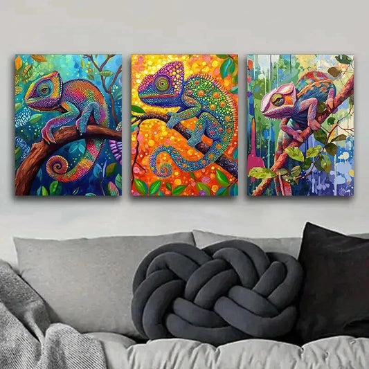 3pcs Chameleon Colorful Beauty Nature Perfect Wall Art Set Canvas Framed 40x60cm - High Quality Print 100% Australian Made Wall Canvas Ready to Hang